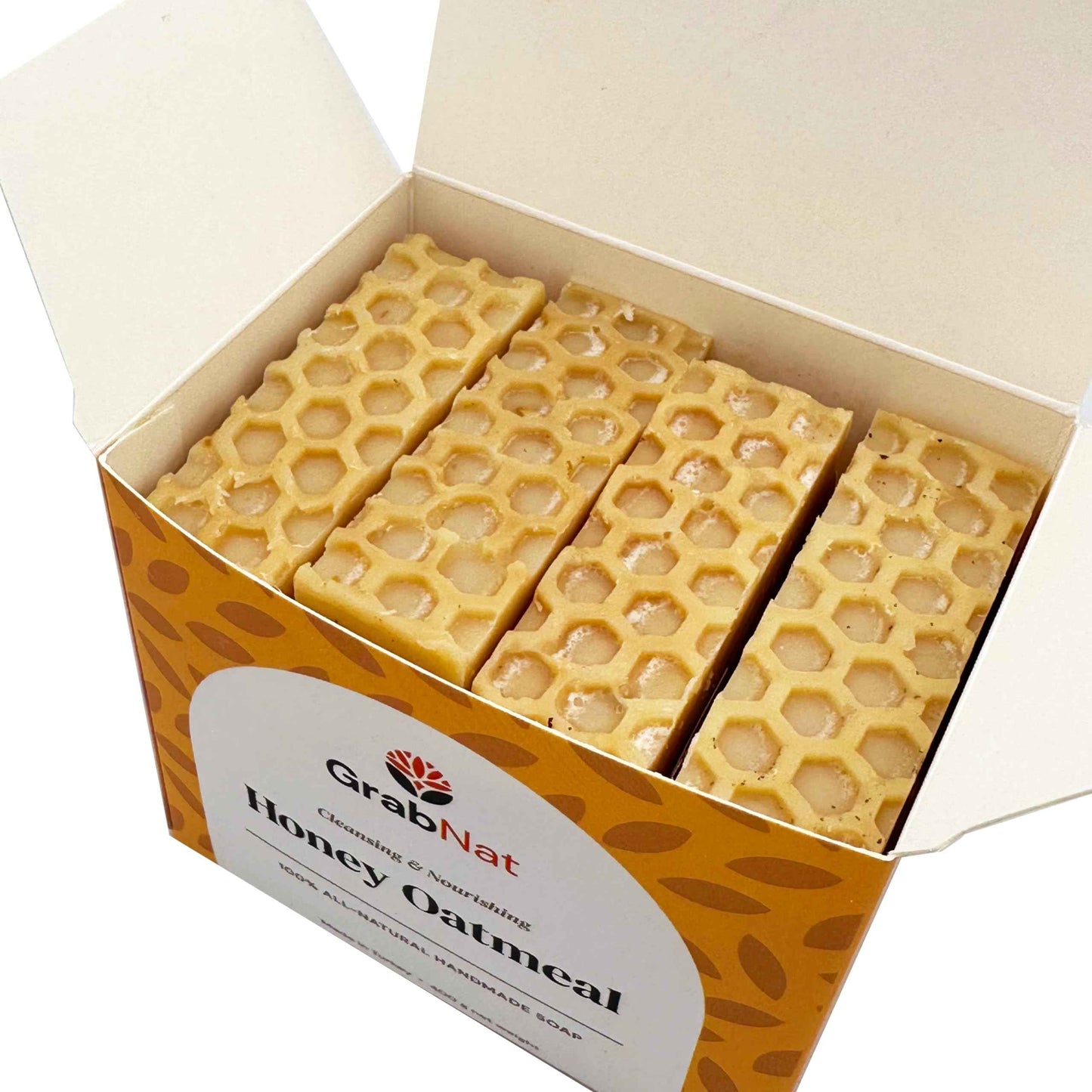 GrabNat 4-Pack Oatmeal Honey Soap | Handmade, All-Natural, Cold-Processed | Gentle Cleanse for Face & Body, Suitable for All Skin Types (4 x100grams/4 x 3.5oz)
