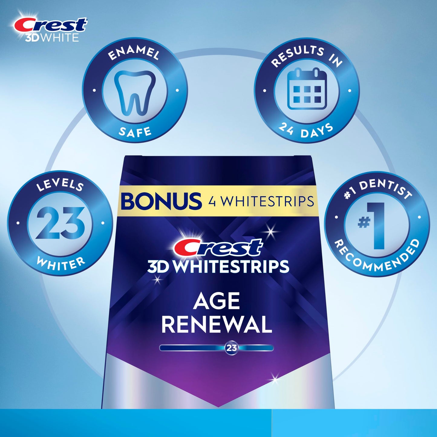 Crest 3D Whitestrips Age Renewal, 3D White, Teeth Whitening Strip Kit, 48 Strips (24 Count Pack), Crest Teeth Whitening Strips, Teeth Whitening Kit