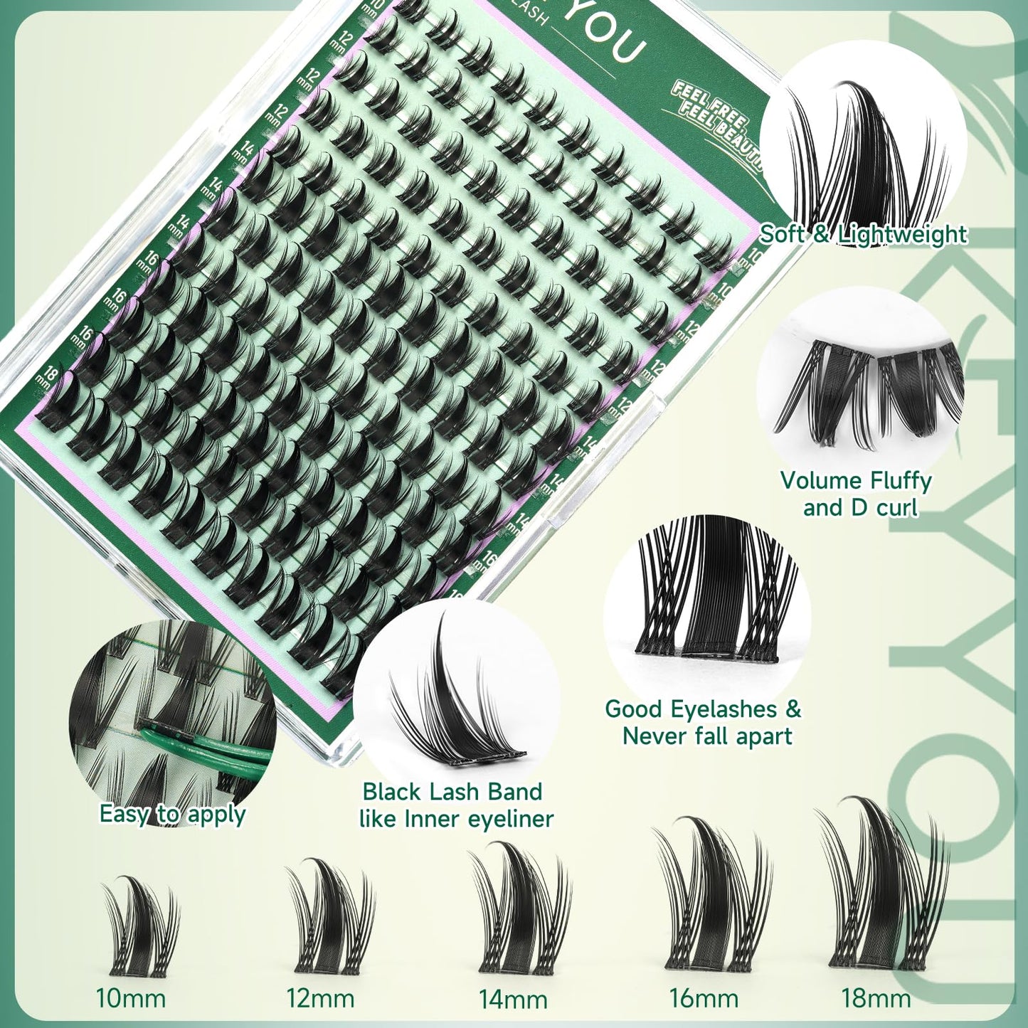 KEYYOU Manga Lash Clusters Fairy Cluster Eyelash Extensions Cosplay at home Wispy False Eyelashes 10-18mm Lashes Easy to Apply for Beginner Individual Fake Eyelashes D Curl Extension with Spikes