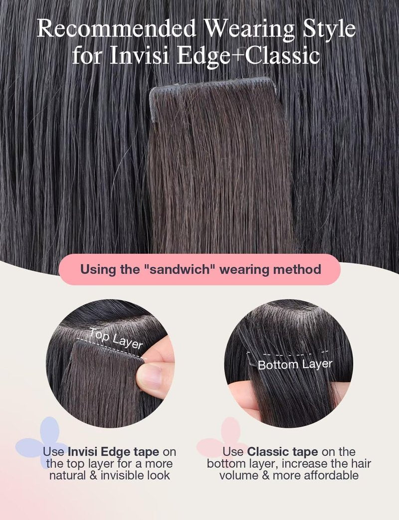 DOORES Invisi Edge Tape in Extensions Real Human Hair, Chocolate Brown to Honey Blonde 10pcs Injection Tapeins, 25g 18 Inch, Injected Tape in Virgin Human Hair Extension