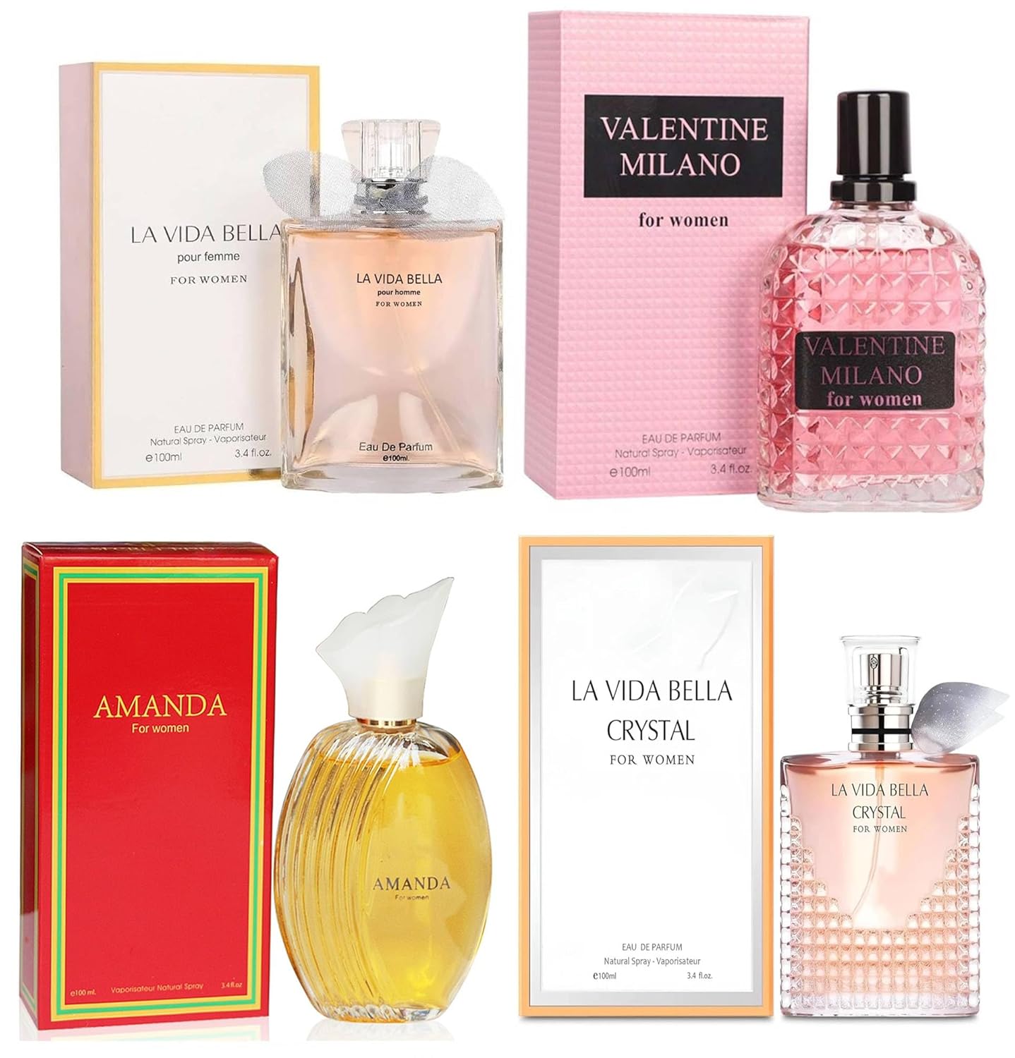 4-Pc Women's Eau de Parfum Collection - Fresh Scents in Shimmering Pink, Amanda, Pure Scent & Cool Ocean | 3.4 Fl Oz Each