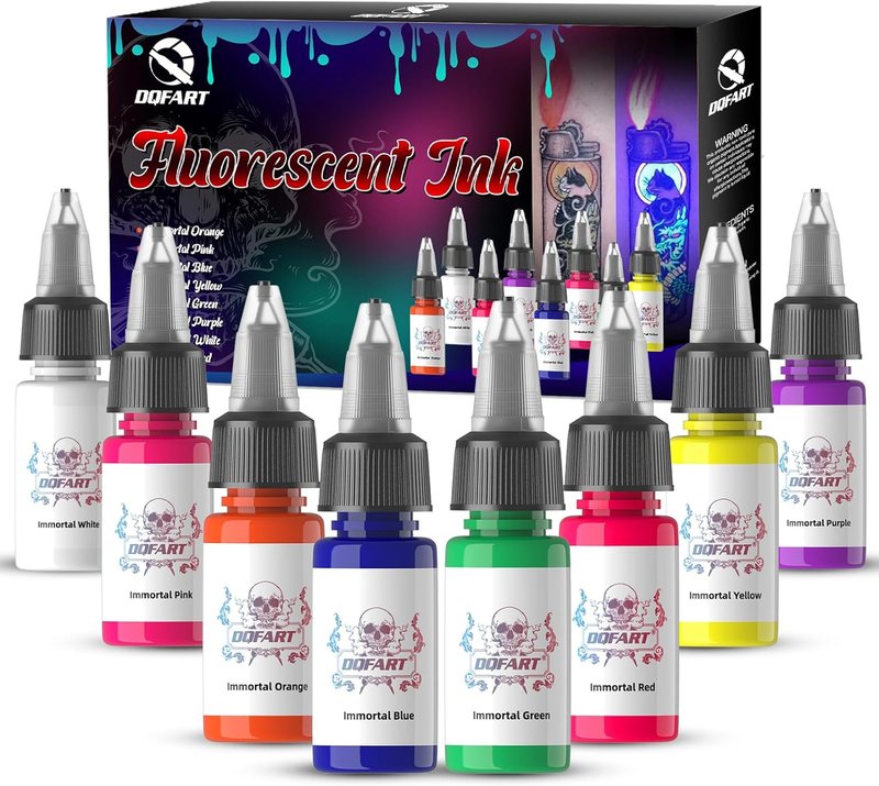 UV Tattoo Ink Set - 15ml Professional Fluorescent Glow in The Dark Ink | 8 Vibrant Colors