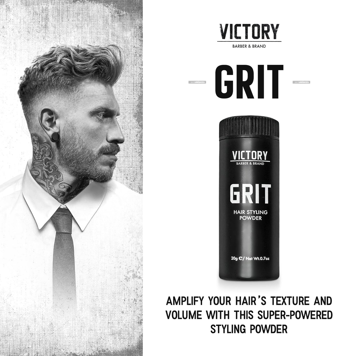 Victory Barber & Brand Grit Texture Powder For Men Barbershop Hair Powder Made in the USA | Composite Clay Styling Powder | styling powder for men 0.35 oz