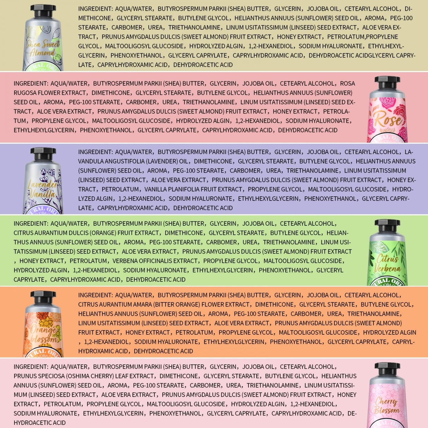 Shea Butter Hand Cream Gift Set - Instant Soothing Moisturizer for Dry Hands | 6-Piece Tin Set with Almond, Citrus Verbena & Floral Scents, 6 x 1 OZ