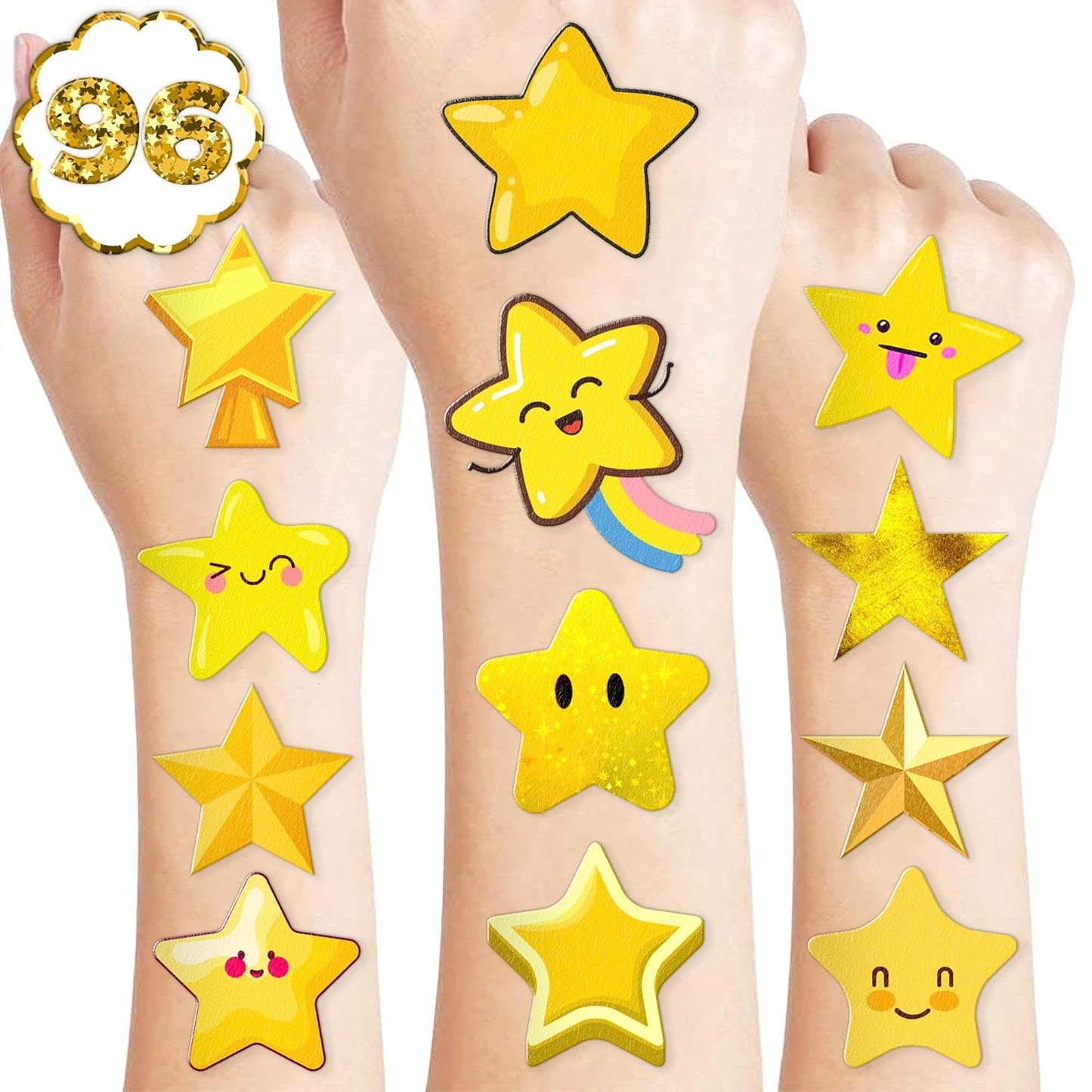 Gold Star Temporary Tattoos for Kids - 100 PCS Waterproof & Skin-Safe Party Favors | Classroom Rewards & Christmas Decor