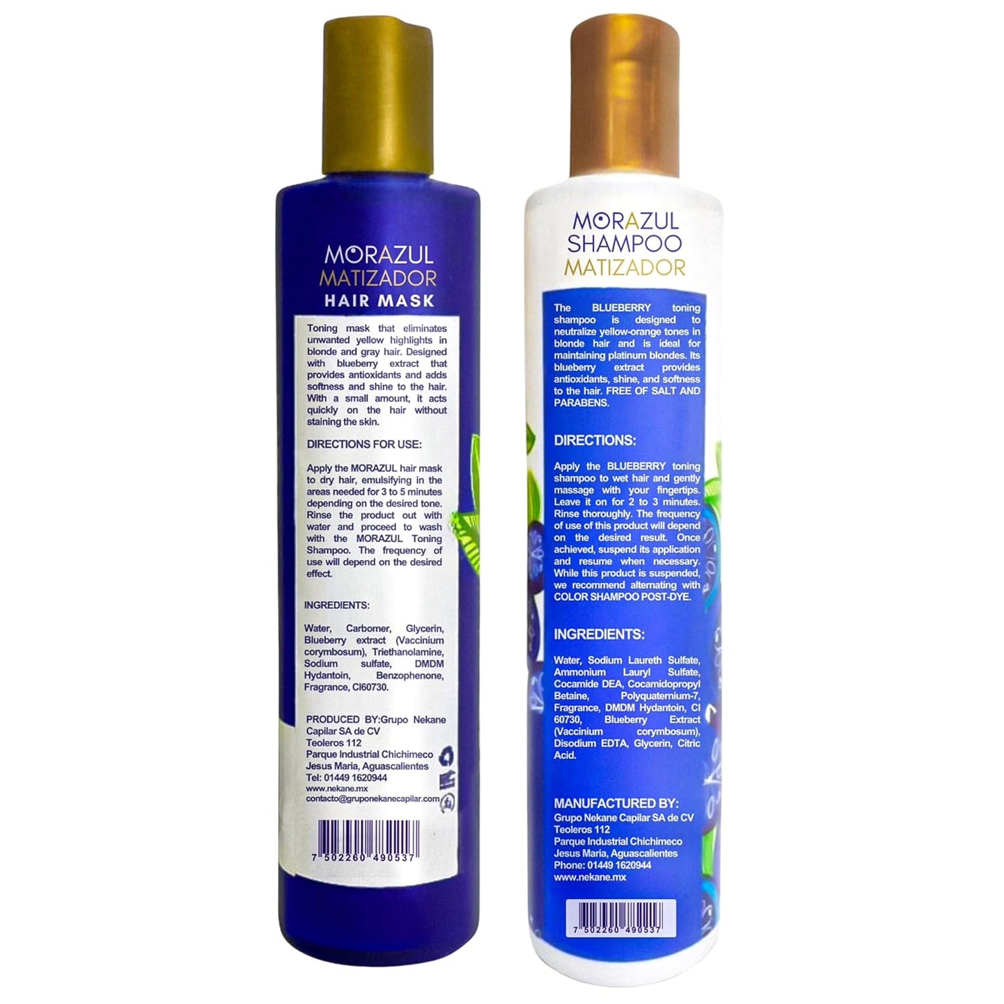 Nekane Morazul Blue Toning Shampoo & Hair Mask Kit - 10.58 oz Each for Blonde & Gray Hair Care