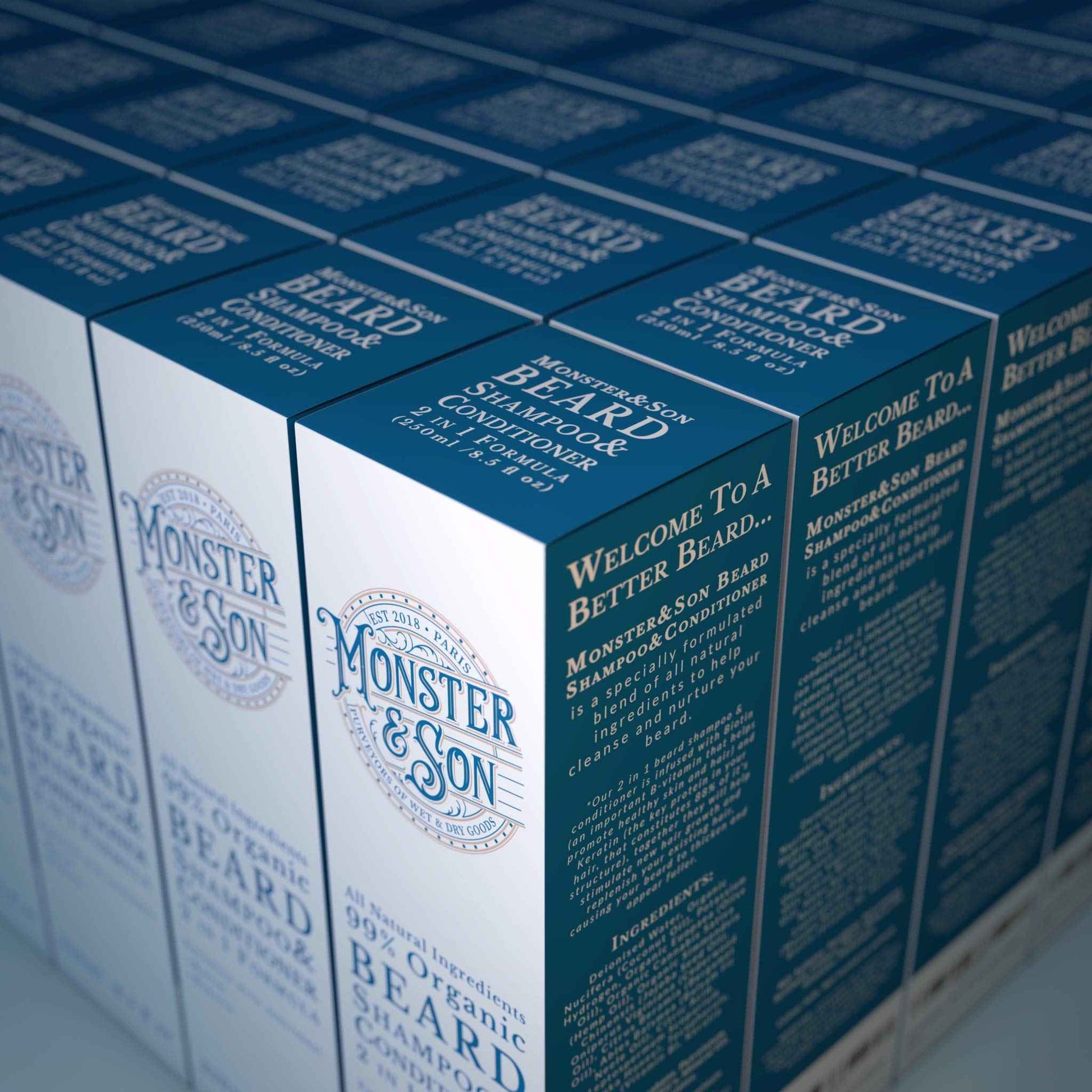 Monster&Son Organic Beard Shampoo & Conditioner 2 in 1 - Beard Wash with Conditioning For Men - Gentle Face Cleanser For Sensitive Skin - Hypoallergenic, Paraben & Sulphate Free - Long Lasting 250ml