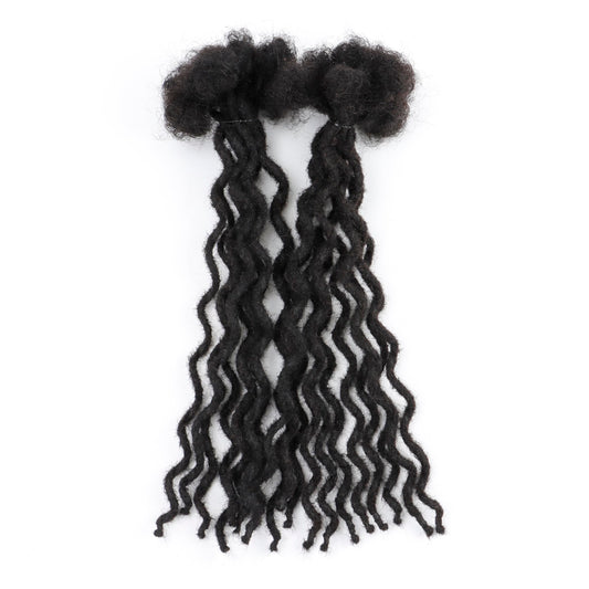 10 inch 10 Strands Curly Wave Loc Extensions Human Hair, 0.4cm Width Real Human Hair Dreadlocks Extensions for Man/Women Full Handmade Dreads Can be Dyed