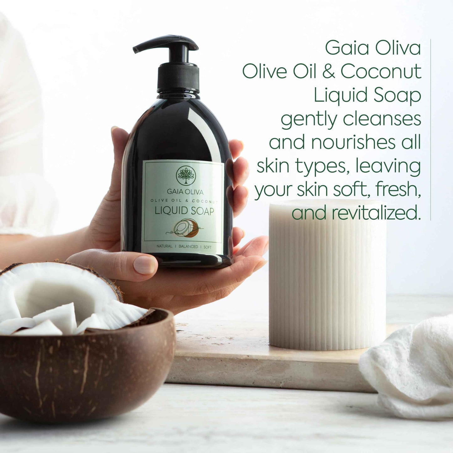 GAIA Oliva Olive Oil Hand Soap Liquid – Luxury Moisturizing Liquid Hand Soap for Bathroom & Kitchen, Natural Ingredietns for Dry, Cracked Hands with Coconut Scent – 16.9 FL OZ Bottle (Pack of 2)