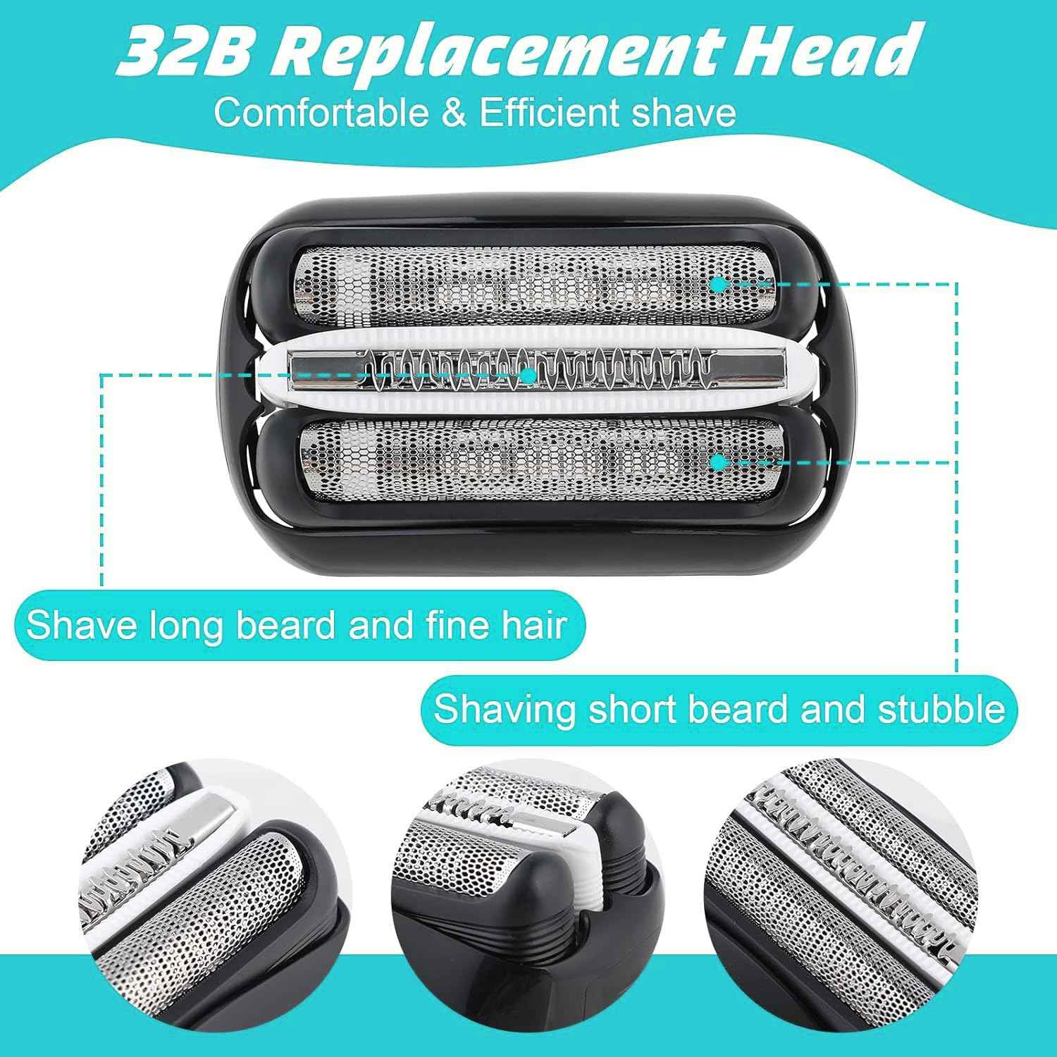 2 PCS 32B Series 3 Foil Electric Shaver Replacement Head Compatible with Braun S3 Foil & Cutter Razor Heads, Compatible with Braun S3 3040s 3010s 310s 3000s 3050cc 3080s 390cc