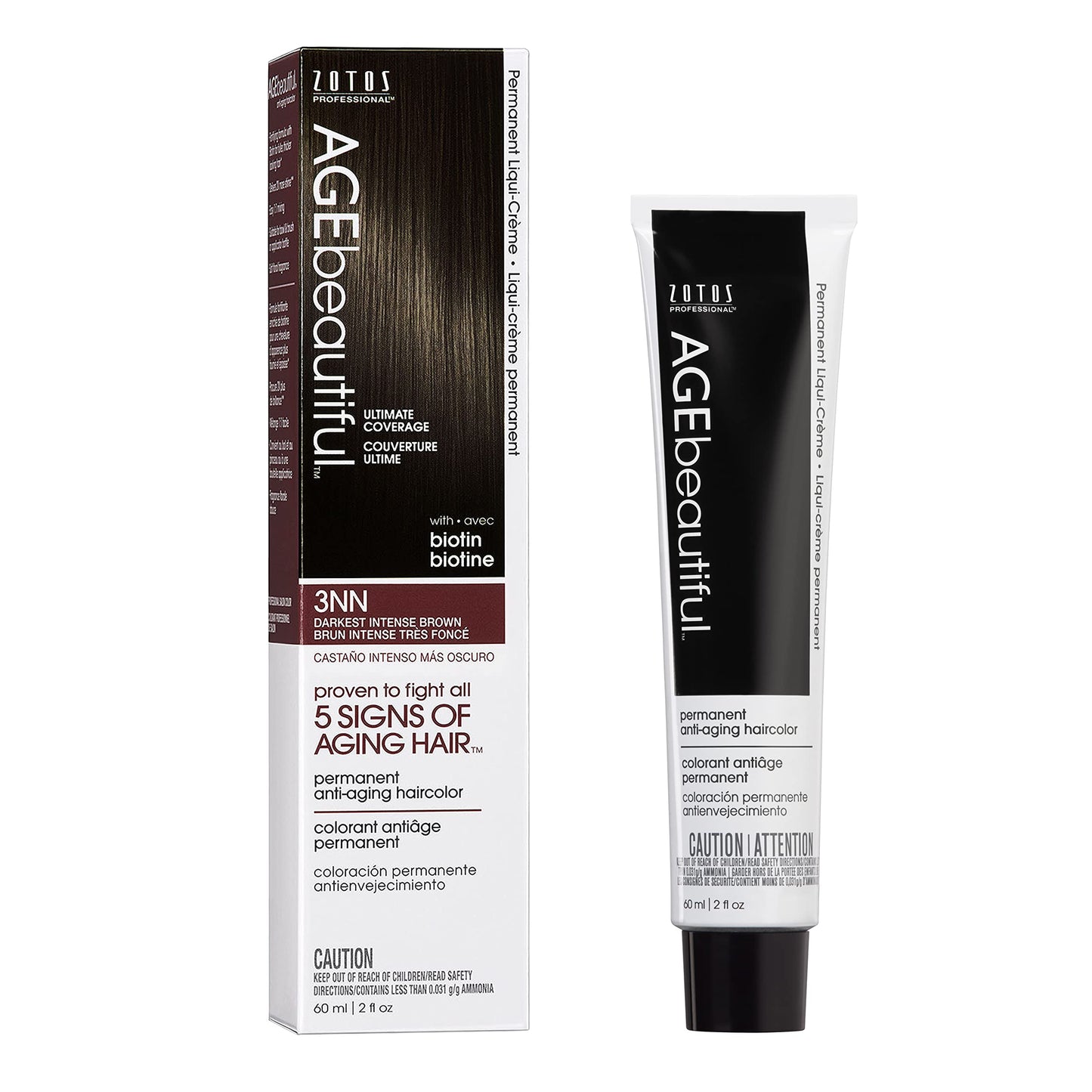 AGE beautiful Permanent Hair Dye 3NN Darkest Intense Brown - Very Dark Brown Hair Color Cream with 100% Gray Coverage, Anti-Aging Biotin Formula for Thicker, Fuller Hair, Professional Salon Quality