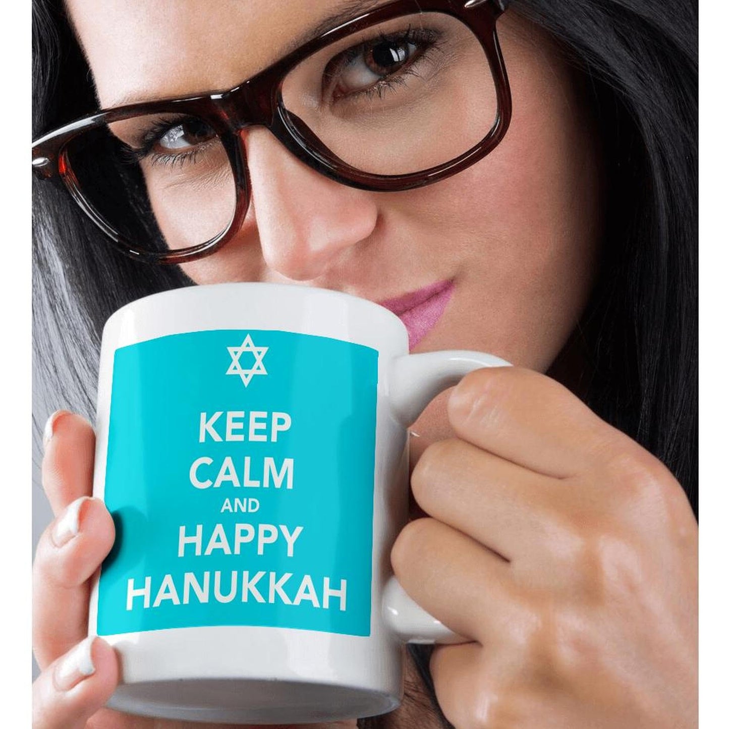 3dRose mug_163810_1 Keep Calm and Happy Hanukkah, Blue Ceramic Mug, 11-Ounce