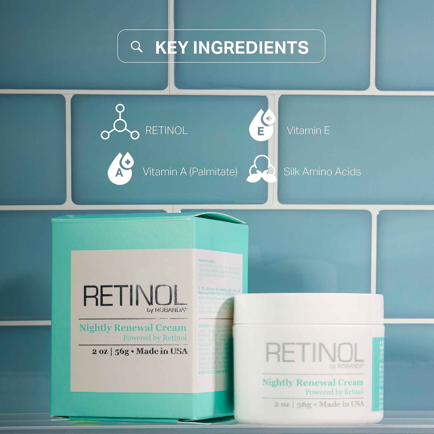 Robanda Retinol Nightly Renewal Cream │ All in One Age Repairing Night Cream Targets Wrinkles and Fine Lines