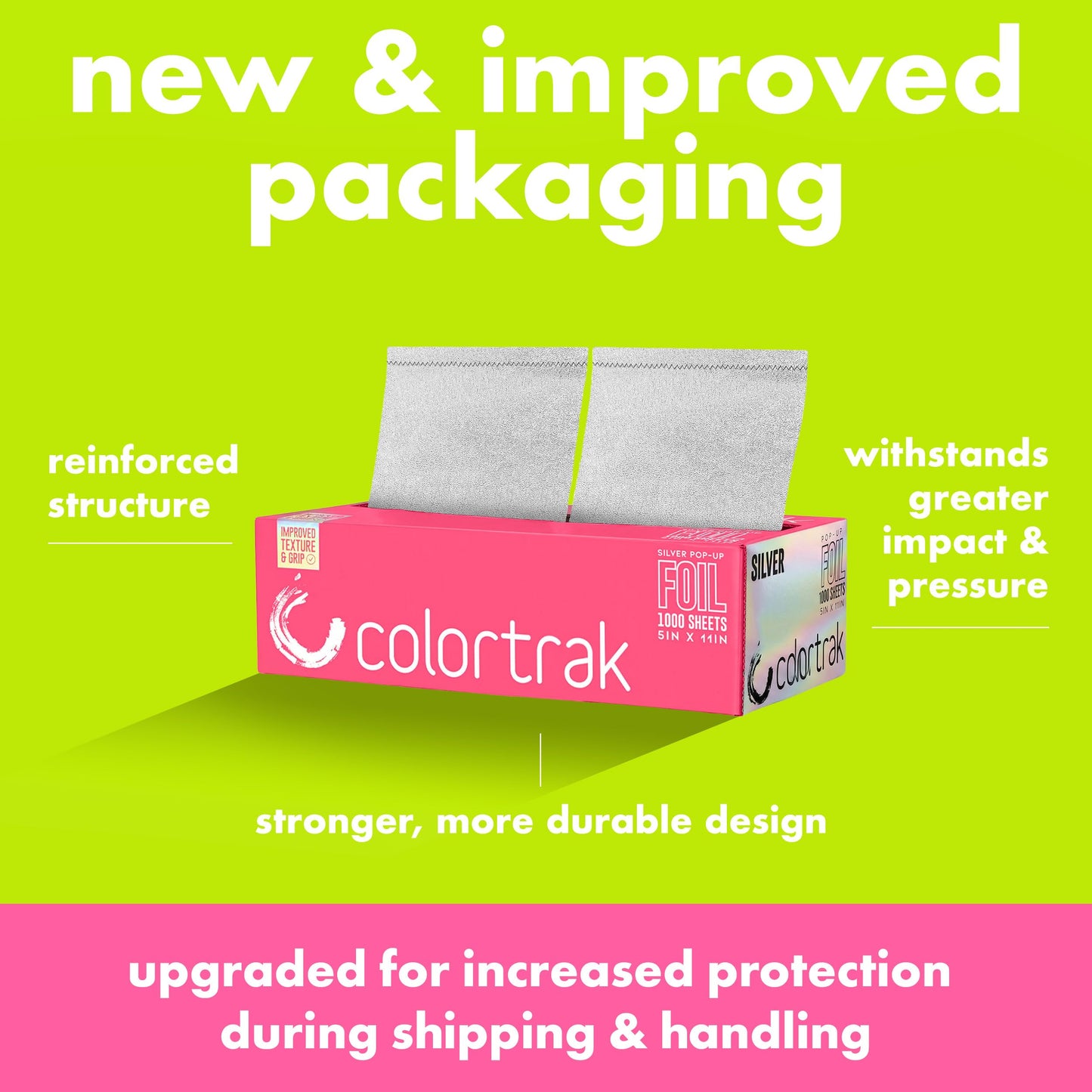 Colortrak Embossed Sheets Silver Aluminum Foil Pop-up Dispenser, 1000 Pre-cut Sheets Non-slip Textured for Hair Foil Coloring and Highlighting Applications, Silver, 5 x 11