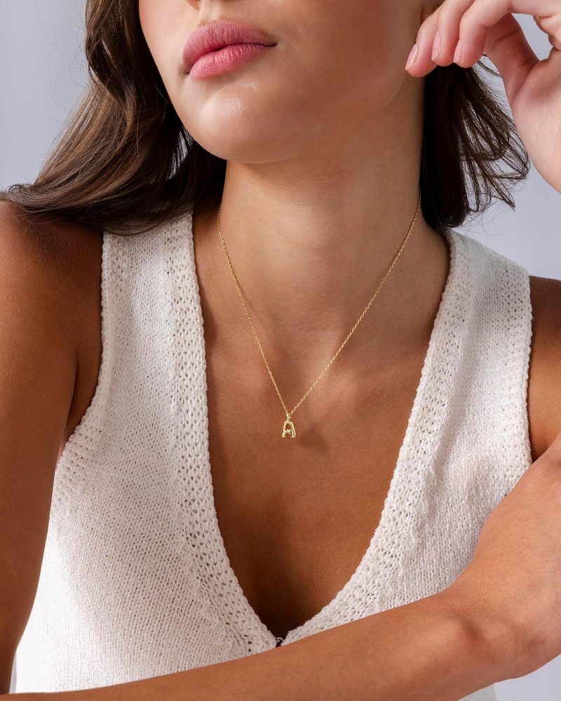 PAVOI 14K Gold Plated Initial Letter Pendant Necklace - Dainty Chunky Design for Women
