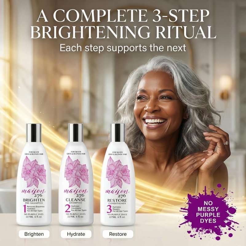 Maison 276 Pre-Shampoo, Shampoo and Conditioner for Silver, Gray & Blonde Hair, 3-Step System Tone-Brightening and Enhancement, NO Purple Dyes, Neutralizes Brassiness, Sulfate-Free, 3x 8 oz Btls