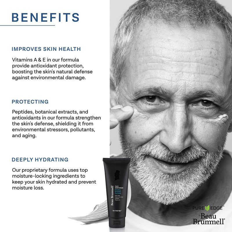 Beau Brummell for Men Matte Finish Face Moisturizer | Fast Absorbing, Lightweight Face Lotion with Vitamins A+E, Aloe Vera & Caffeine | Anti-aging, For Dry or Oily Skin | 4 OZ Tube | Made In America