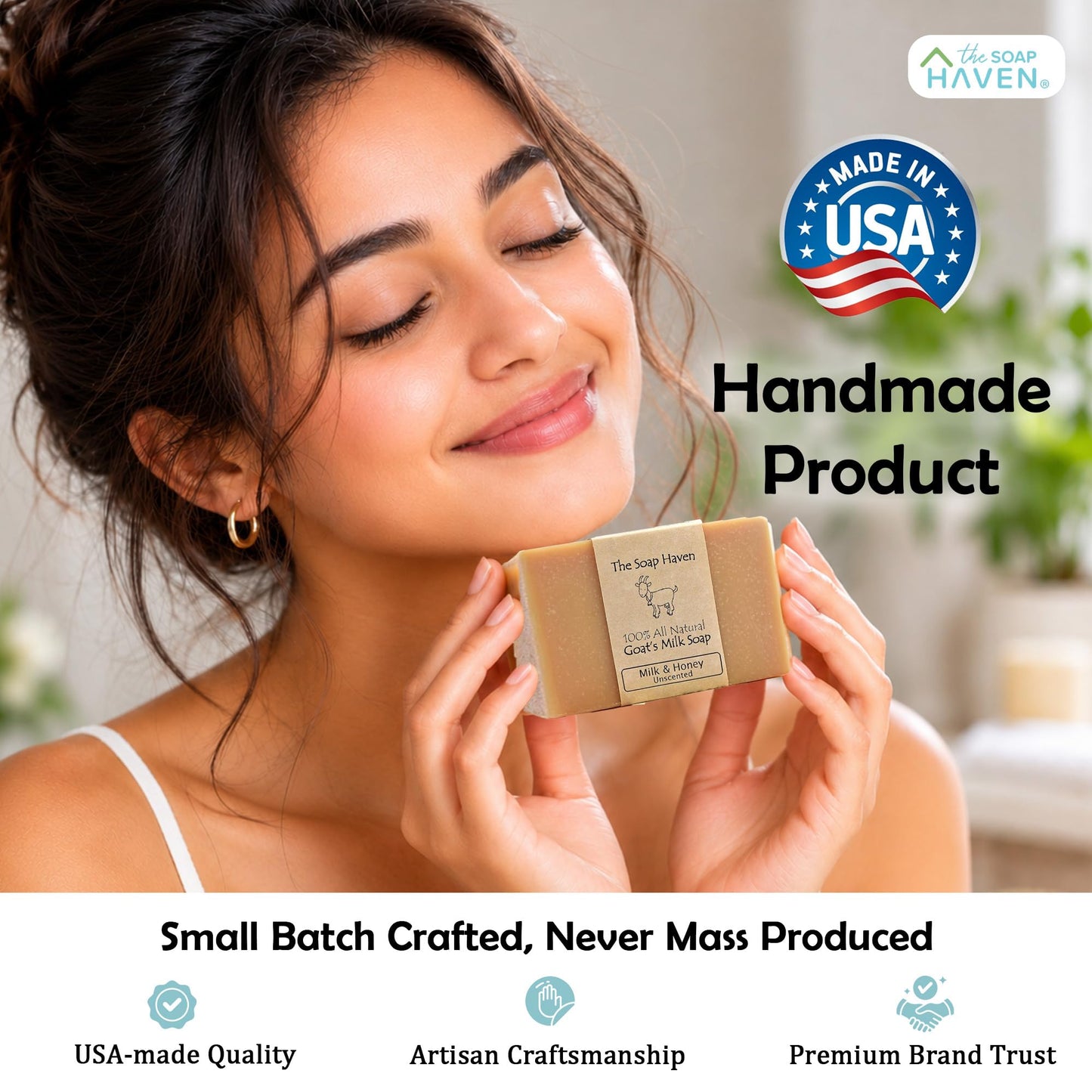 4 Goat Milk Soap Bars with Honey - Handmade in USA. All Natural Soap, Unscented, Fragrance Free, Fresh Goats Milk. Wonderful for Sensitive Skin and Babies. SLS, Paraben, GMO-Free