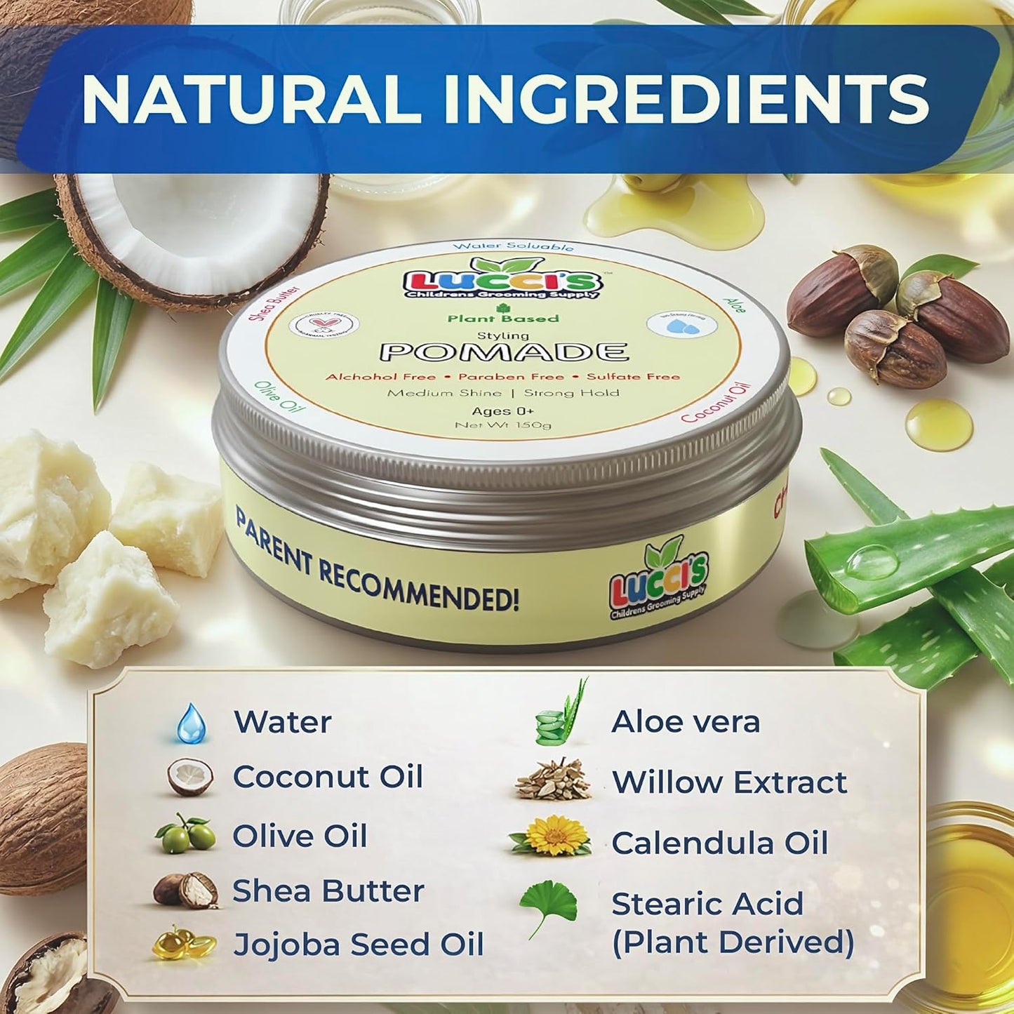Baby Hair Gel - 5oz Plant-Based Styling Pomade for Infants | No Parabens, Medium Shine & Strong Hold