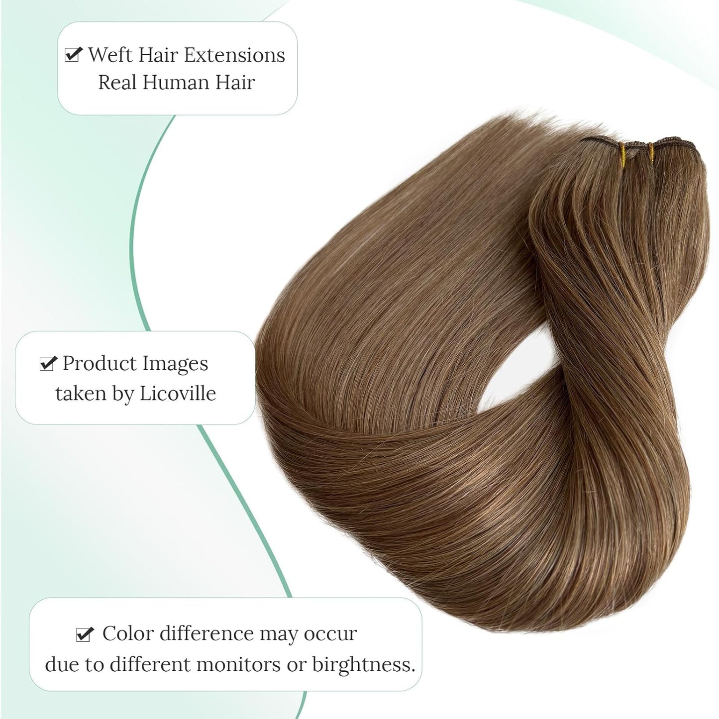 Human Hair Weft Extensions - Ash Brown Sew-In Double Weft | 12 Inch Thick Straight Bundles for Women