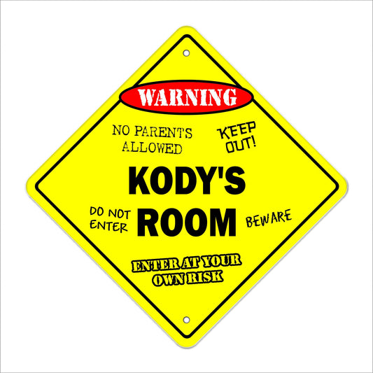 Kody's Room Sign Crossing Zone Xing | Indoor/Outdoor | 12" Tall Kids Bedroom Decor Door Children's Name boy Girl