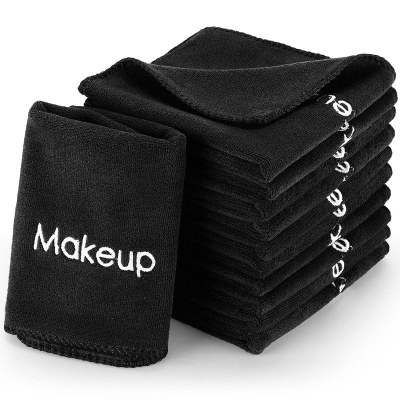 Macarrie 48 Pcs Makeup Towels Gifts Bulk for Women Teacher Graduation Employee 12 x 12 Inch Travel Make up Cloth Microfiber Wash Reusable Remover Face Skin Cleaning Soft Absorbent Spa Facial(Black)