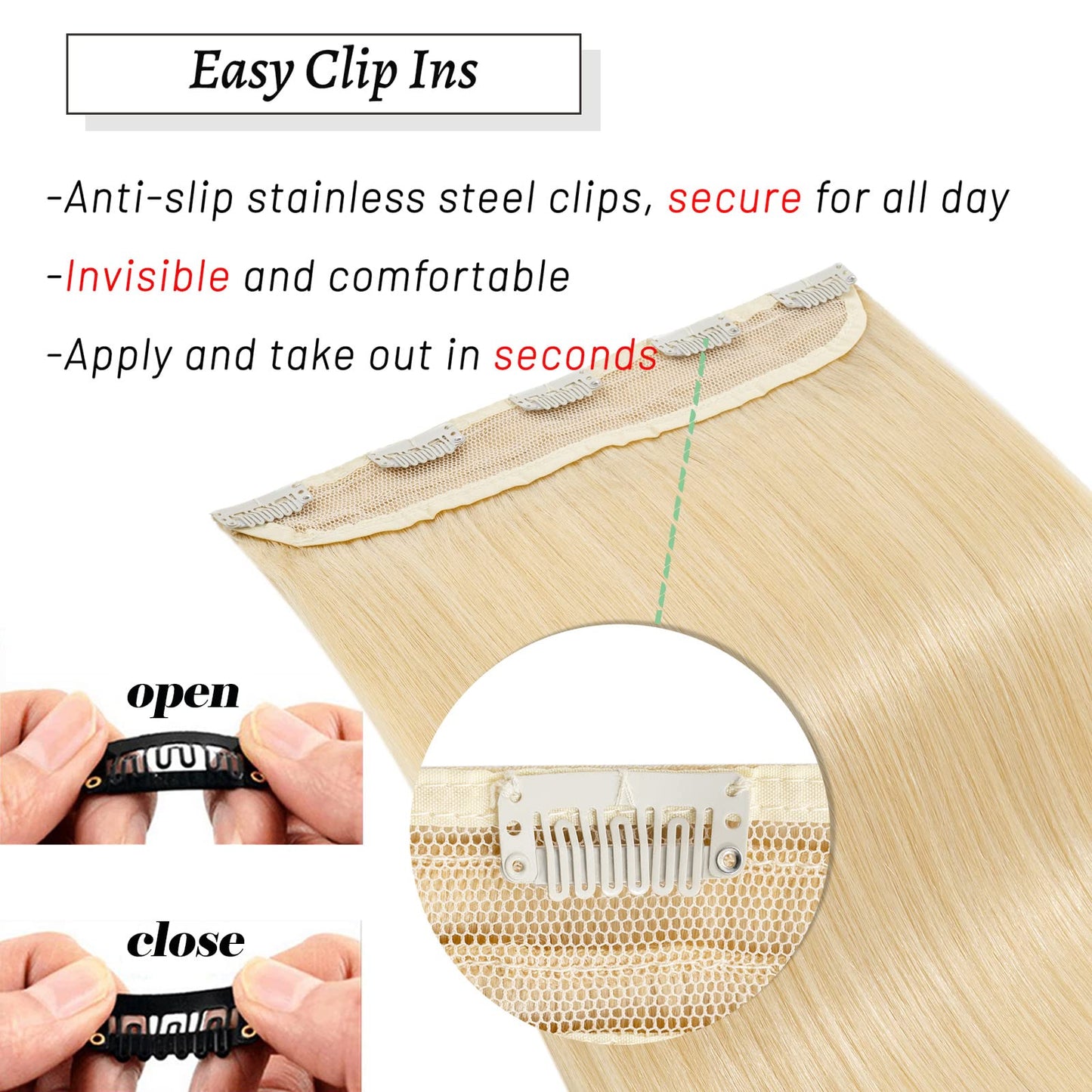 S-noilite One Piece Clip in Human Hair Extensions 5 Clips 3/4 Full Head Clip on Remy Hair Extension For Women Lighter One-Piece Design 16Inch 45g Dark Brown