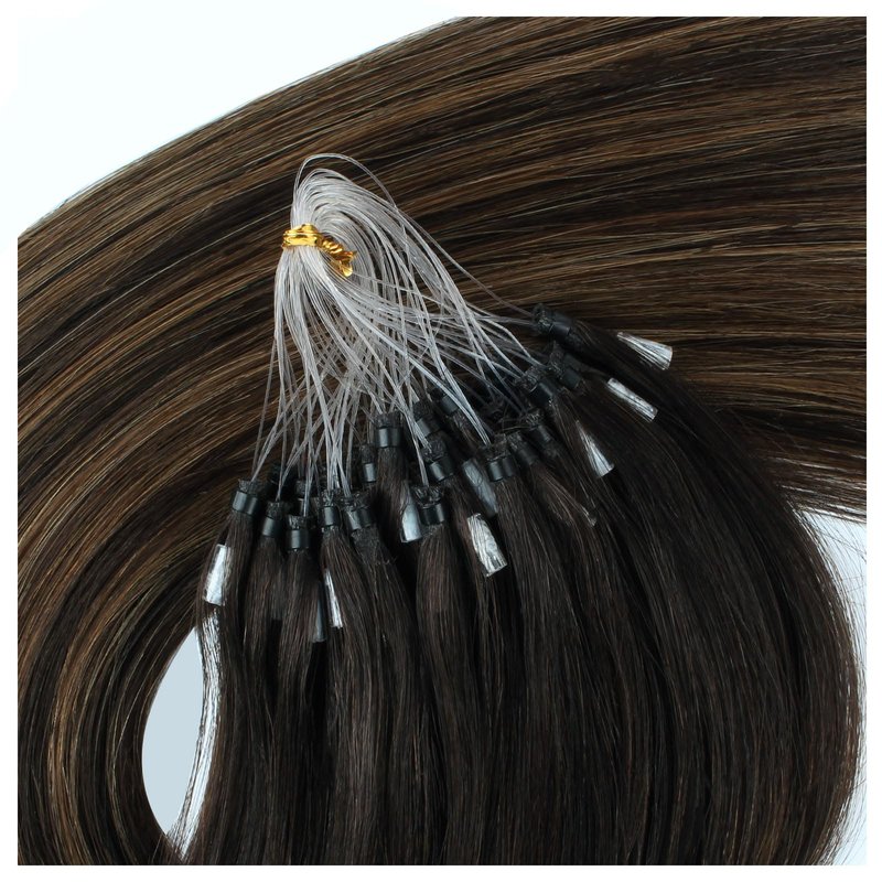 ABH AMAZINGBEAUTY HAIR Micro Loop Ring Hair Extensions Human Hair Balayage Darkest Brown to Chestnut Brown Microlink Hair Extensions #2/6/2 Seamless Blend 50G 50S 14 Inch