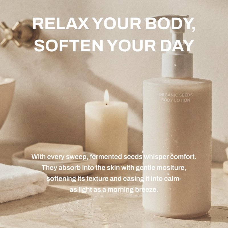 Whamisa Organic Seeds Body Lotion – Relaxation, Fermented Ingredient Formula for a Relaxing Skin Feel, Waterless Formula, Hydrating, Spa Care, Woody Scent, Korean Skin Care (250ml)
