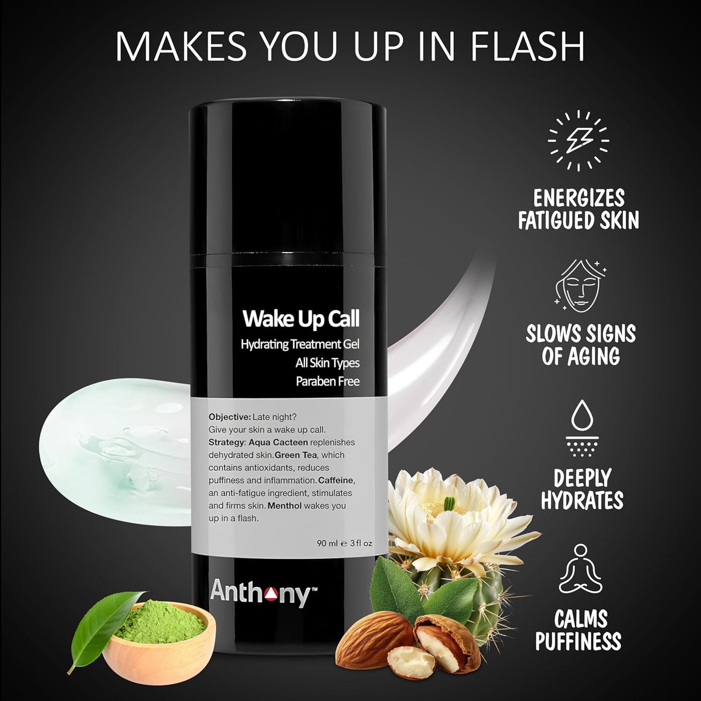 Wake Up Call Face Moisturizer - Anti-Puffiness with Caffeine, Menthol & Green Tea | 3 Fl Oz