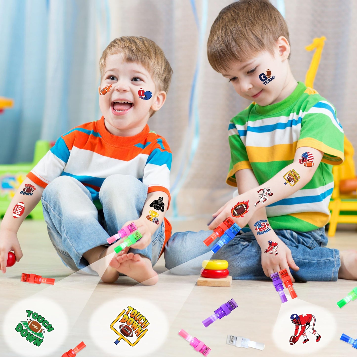 72 PCS Football Party Favors – 48 PCS Tattoos & 24 PCS LED Finger Lights Combo – Birthday Goodie Bag Fillers, Party Supplies, Gifts Light Up Toys Glow In The Dark for Boys and Girls (Football)