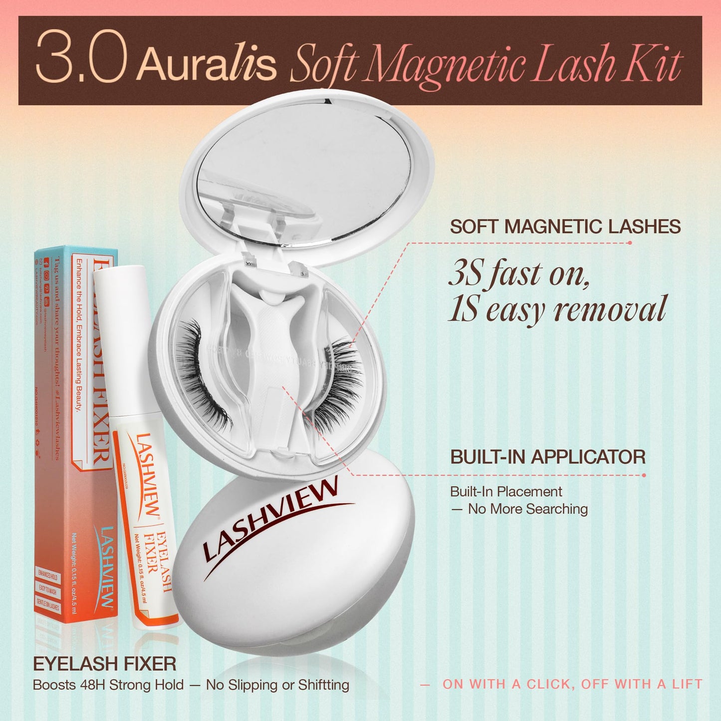 LASHVIEW Upgrade Magnetic Eyelashes with Applicator, Reusable Soft Magnetic Lashes Natural Look with 0.17mm Ultra-Thin Magnets No Glue Needed Easy to Wear and Remove-N24