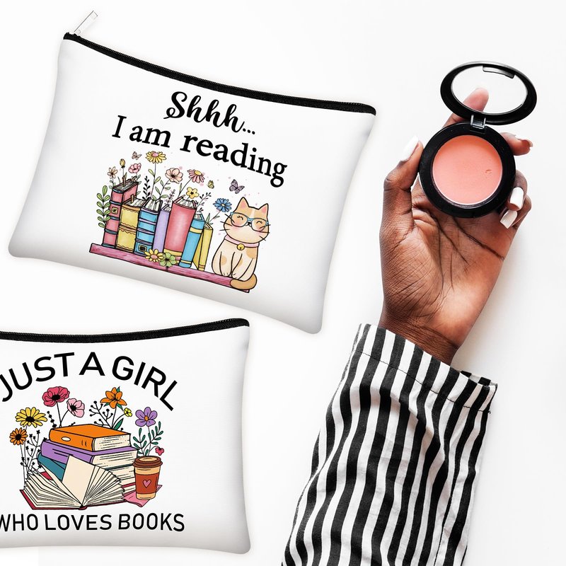 Cosblank 8 Pcs Book Club Gifts Book Lovers Makeup Bag Gifts for Women Cosmetic Bag with Zipper Pouch for Teen Adult Women Lovers Librarian Bookish Club Gifts(Book,Flower)
