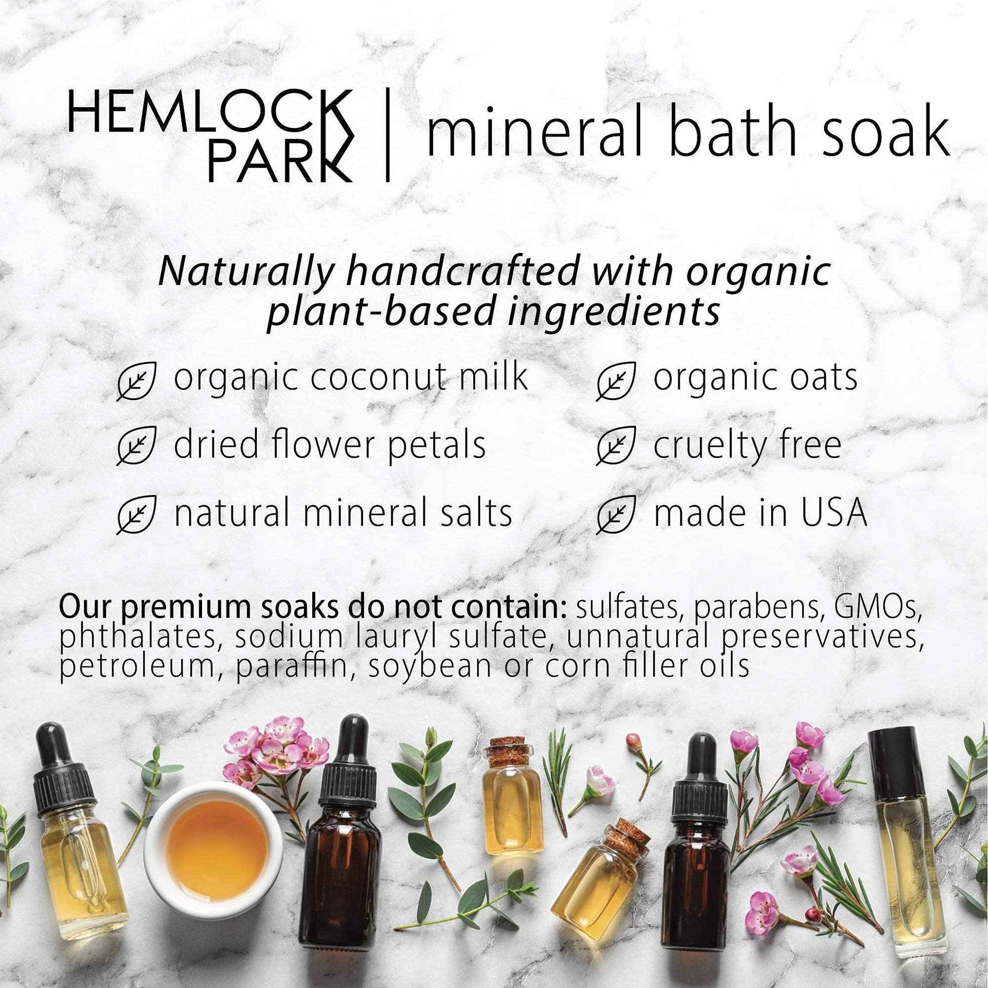 Hemlock Park Coconut Milk Bath Soak | Organic Coconut Milk, Botanicals, Dead Sea Salt, Epsom Salt, and Himalayan Pink Mineral Salt | 9.5 oz Jar