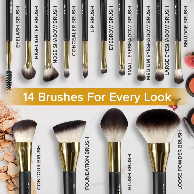 Premium Travel Makeup Brushes Set - 14 Mini Brushes with Handmade Leather Case | Portable Travel Size for Blush & Foundation