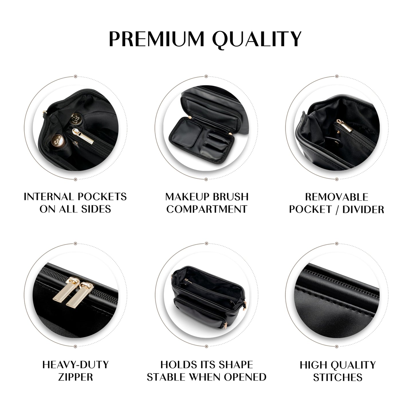 TREND-X PU Leather Makeup Bag with Brush Compartment, Open Flat Travel Cosmetic Organizer for Women, Large Capacity Vanity Makeup Bag