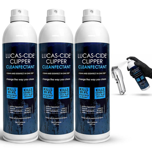 LUCAS-CIDE Cleaner, Cool and Care Clipper Spray, Sanitizer for Hair Clippers, Salon & Household Essentials 16 Fl Oz - Set of 3