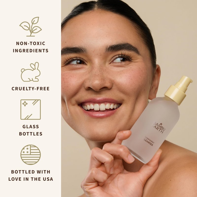 BAMBU EARTH Rosewater Face Cleanser - Helps Hydrate, Balance & Soothe - Non-Foaming, Alcohol-Free Daily Skincare Cleanser with Organic Rosewater Hydrosol to Support Natural Skin's Barrier - 4 Fl. oz