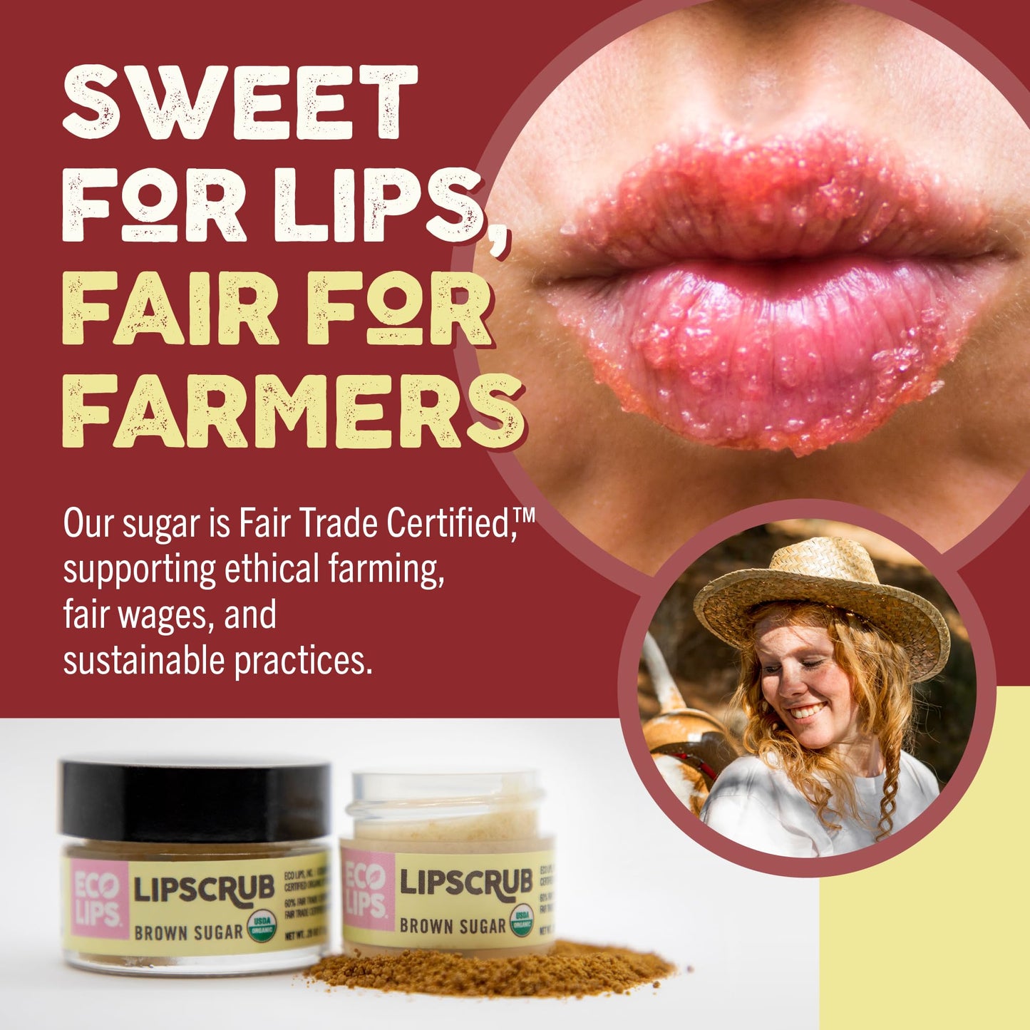 Eco Lips LIP SUGAR SCRUB 4 Pack (4-0.25oz jars) 100% Organic Lip Care Treatment with Organic Sugar & Coconut Oil - Gently Exfoliate & Polish Dry, Flaky Lips (Variety 4-Pack)