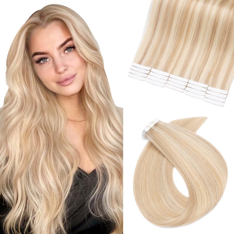 Benehair Remy Tape in Hair Extensions Human Hair Ash Blonde&Bleach Blonde Seamless Skin Weft Tape in Real Human Hair Extensions Straight Hair 16 Inch 30g #18P613 20 pcs