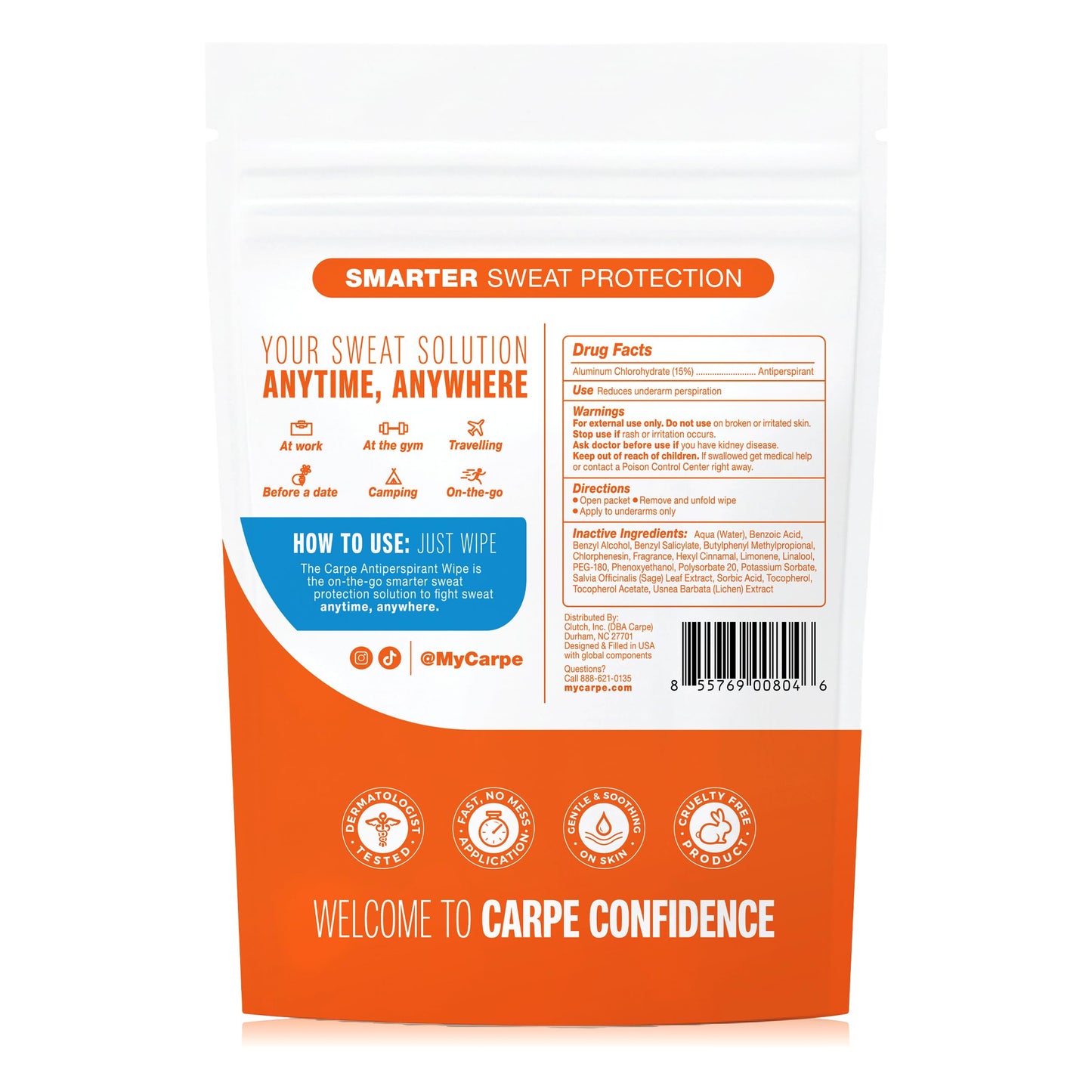 Carpe On-the-Go Antiperspirant Underarm Wipes (Pack of 2 Boxes) for Sweat Blocking, Deodorizing, and Cleansing When You're On the Move - 30 Residue Free, Individually Wrapped Wipes