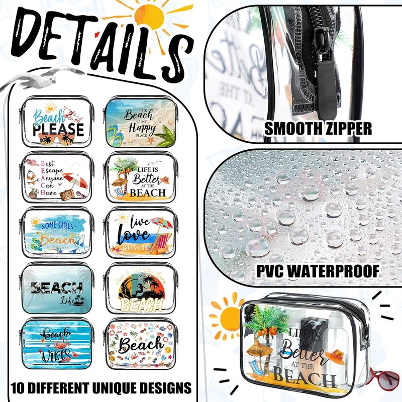 Clear Makeup Bags - 10 Pcs Waterproof Toiletry Pouch Set for Travel | Ideal Gift for Women, Friends, and Nurses