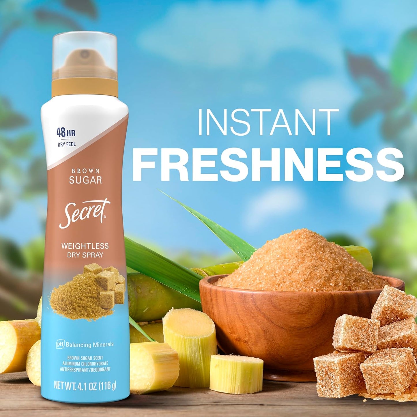 Secret Antiperspirant Deodorant for Women - 48hr Weightless Sweat & Odor Protection | Brown Sugar Scent, 4.1 oz (Pack of 3)