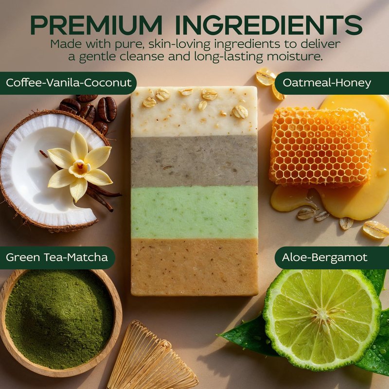 TrueSeaMoss Sea Moss Soap Bar – Detoxifying Green Tea Matcha & Aloe Bergamot – All-Natural Handmade Soap for Sensitive Skin, Face & Body – Wellness Valentine's Gift for Men & Women