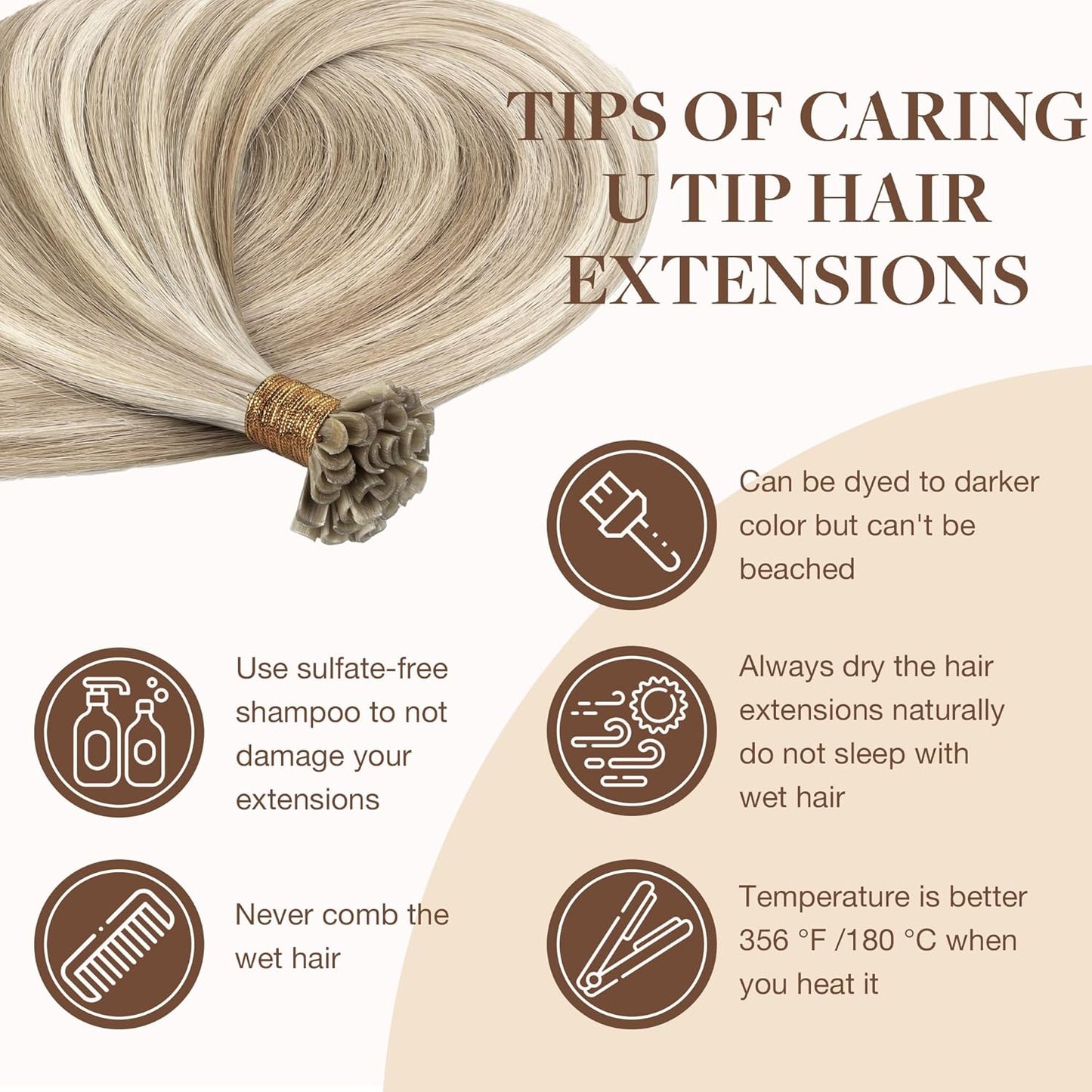 U Tip Hair Extensions - Real Human Hair, 14in 50g, Hot Fusion | Invisible Remy, Dark Blonde Highlighted Bleach Blonde
