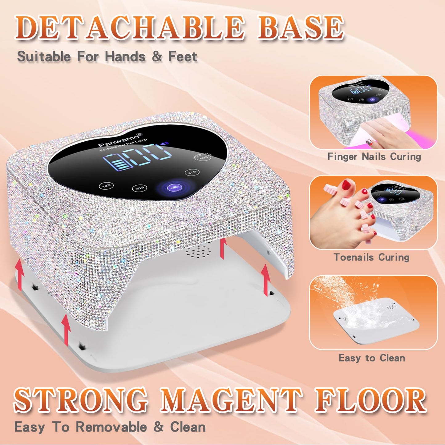 Rechargeable UV LED Nail Lamp,72W Cordless UV Light for Nails with Removable Bottom,Professional Curing Lamp for Gel Nails with 30 Beads,5 Timer Setting Nail Light and LED Touch Screen Gel Nail Dryer
