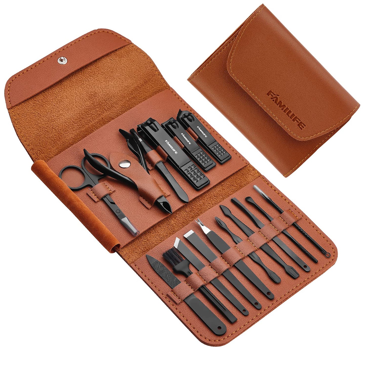 Manicure Set for Men - 16-Piece Professional Grooming Kit | Stainless Steel Nail Clippers & Pedicure Tools