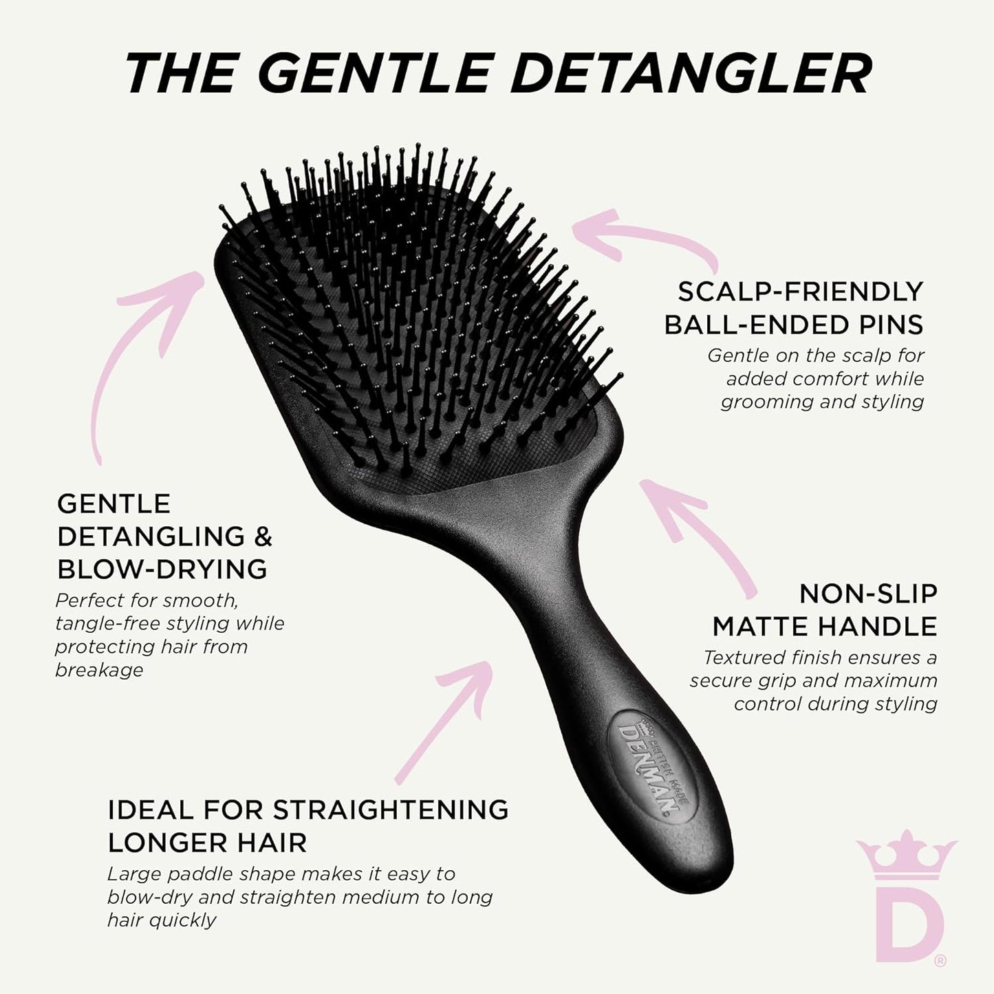 Denman Gentle Paddle Hairbrush - Comfortable Detangling & Blow-Drying Tool | Ideal for All Hair Types