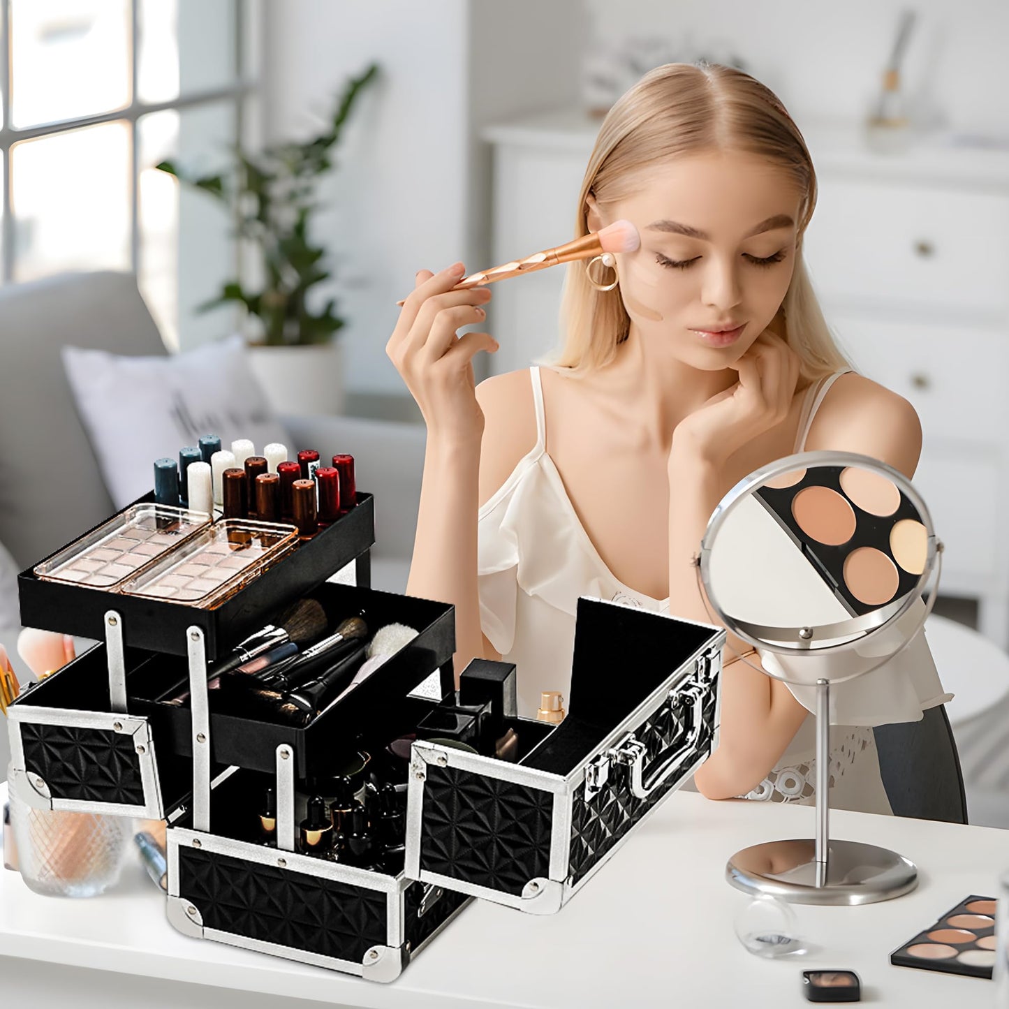 Leeora&Leekoo Makeup Case,Portable Makeup Box Organizer (Black)