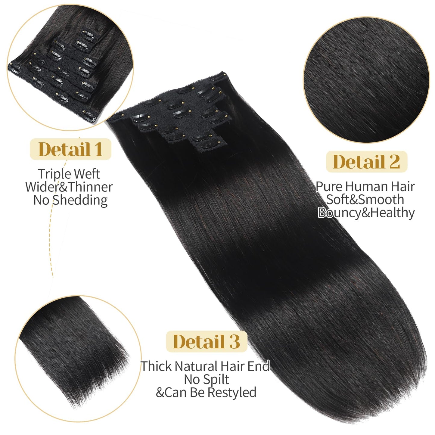 Mocona Clip in Hair Extensions Real Human Hair, Natural Black–18 Inch 7pcs 70g/Pack, Soft Remy Human Hair Clip in Extensions Straight for Women, Capable for all Occasions (#1B 18 Inch)